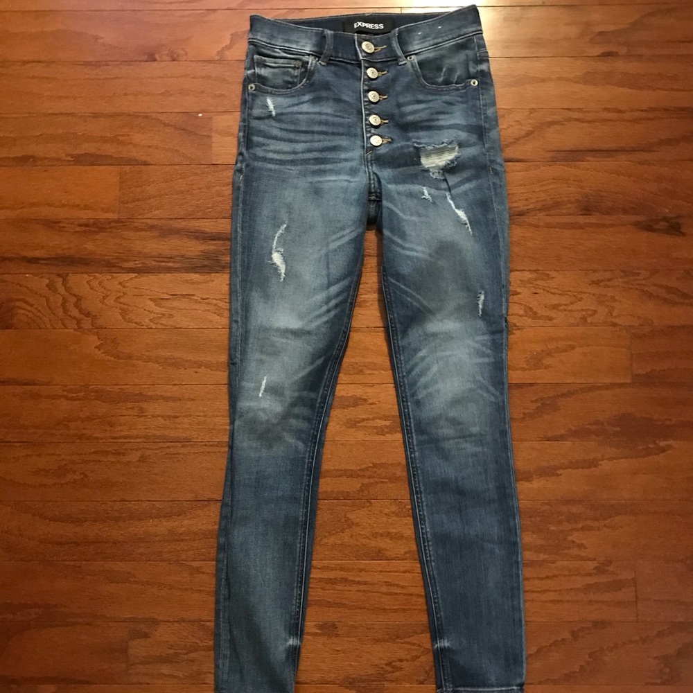 High waisted button fly jeans